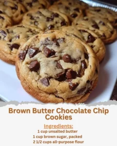 A plate of freshly baked brown butter chocolate chip cookies
