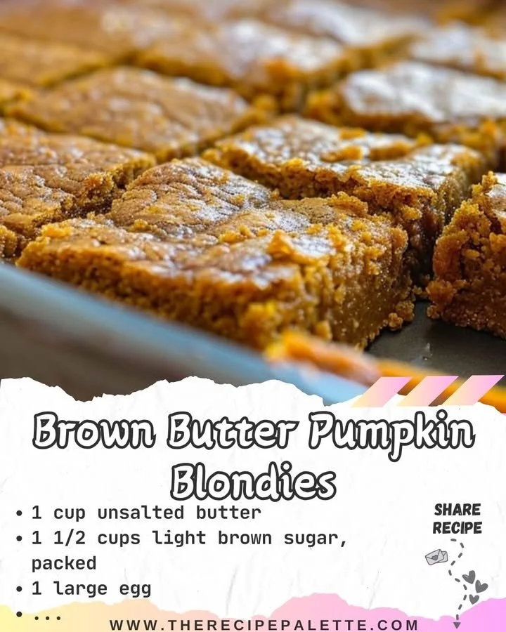 Delicious brown butter pumpkin blondies topped with spices and a sprinkle of autumn flourishes