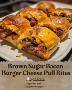Delicious brown sugar bacon burger cheese pull bites ready to enjoy.