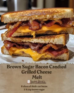 Brown Sugar Bacon Candied Grilled Cheese Melt with crispy bacon and gooey cheese
