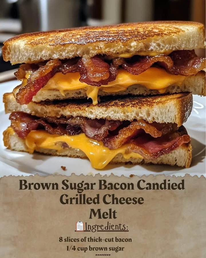 Brown Sugar Bacon Candied Grilled Cheese Melt with crispy bacon and gooey cheese