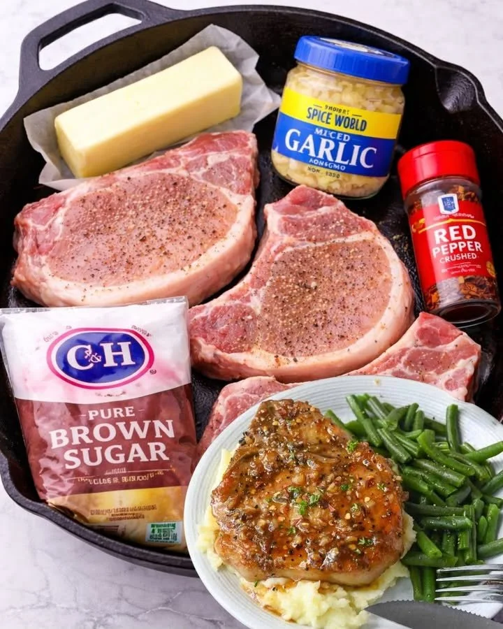 Delicious Brown Sugar Garlic Pork Chops served on a plate