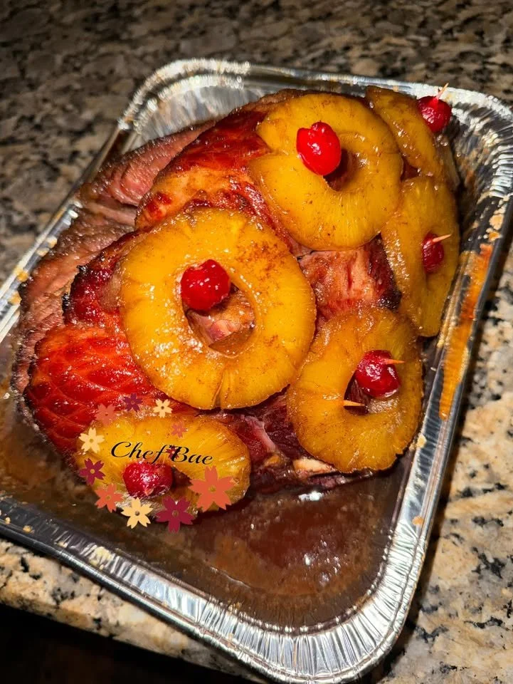 Delicious Brown Sugar Pineapple Glazed Ham garnished and ready to serve
