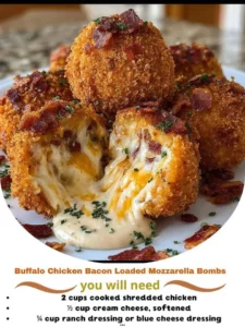 Buffalo Chicken Bacon Loaded Mozzarella Bombs on a platter