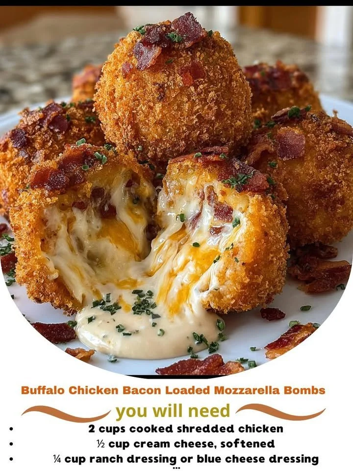 Buffalo Chicken Bacon Loaded Mozzarella Bombs on a platter
