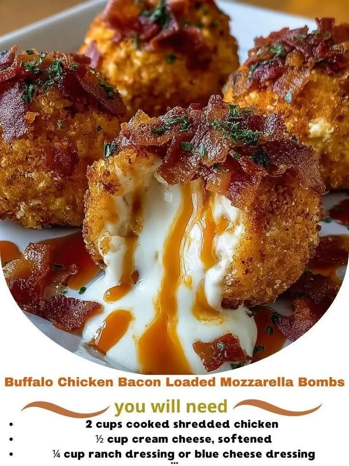 Buffalo Chicken Bacon Loaded Mozzarella Bombs ready to be served