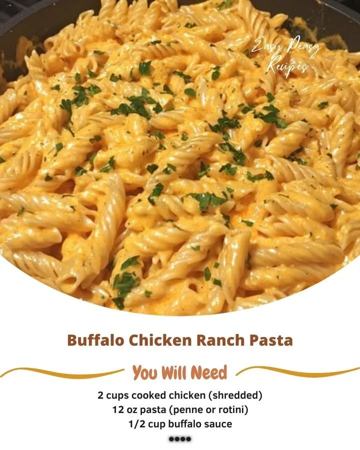 Delicious Buffalo Chicken Ranch Pasta garnished with green onions and cheese.