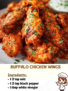 Plate of spicy and crispy Buffalo Chicken Wings with dipping sauce