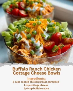 Buffalo Ranch Chicken Cottage Cheese Bowls showcasing vibrant ingredients