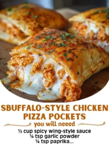 Buffalo-style chicken pizza pockets fresh out of the oven