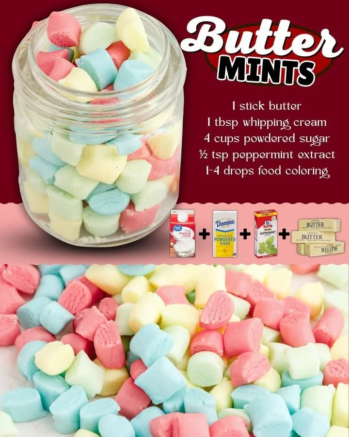 Assorted colorful butter mints displayed in a bowl
