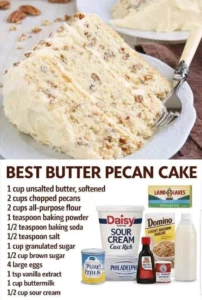 Delicious Butter Pecan Cake topped with caramel and pecans