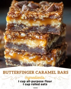 Delicious Butterfinger Caramel Bars with caramel and crispy layers