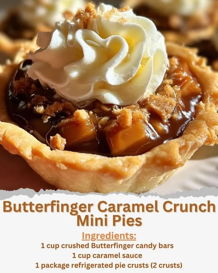 Delicious Butterfinger Caramel Crunch Mini Pies on a plate