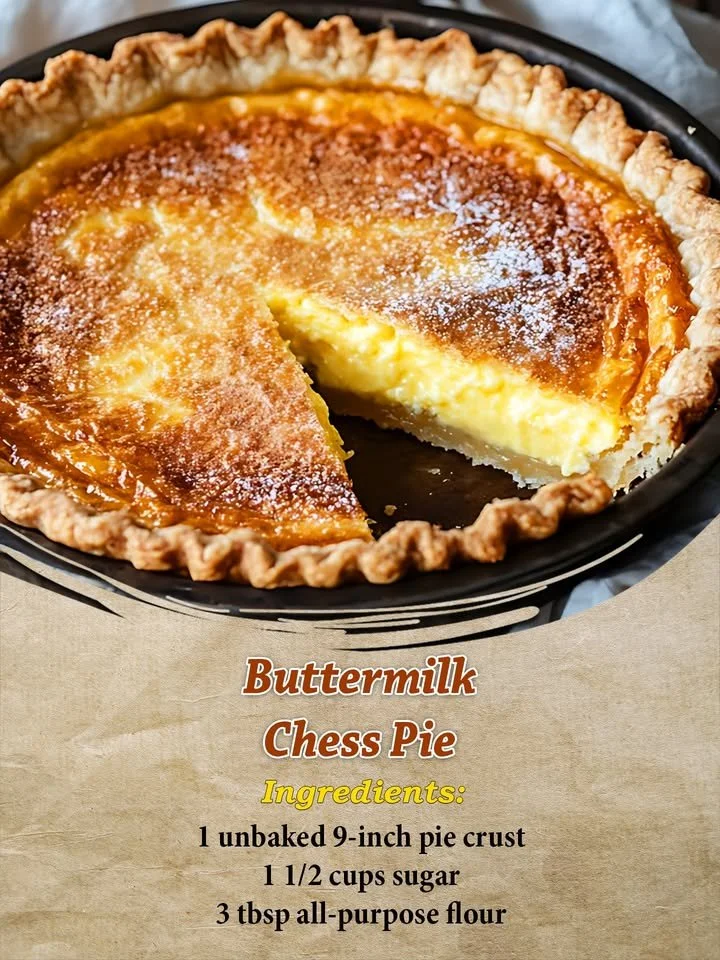 Deliciously baked buttermilk chess pie slice on a rustic table.