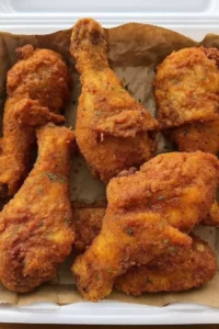 Deliciously golden Buttermilk Crispy Chicken served with sides.