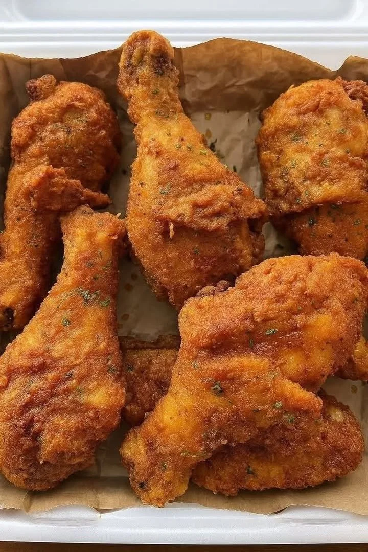 Deliciously golden Buttermilk Crispy Chicken served with sides.