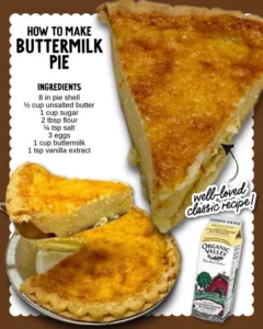 Delicious slice of buttermilk pie topped with whipped cream and a sprinkle of nutmeg