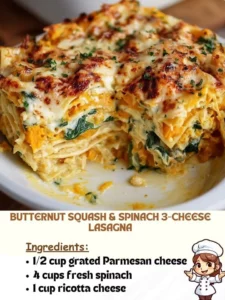 Butternut Squash and Spinach 3-Cheese Lasagna layered with rich flavors