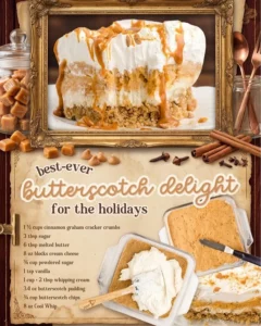 A delicious serving of Butterscotch Delight dessert, rich and creamy.