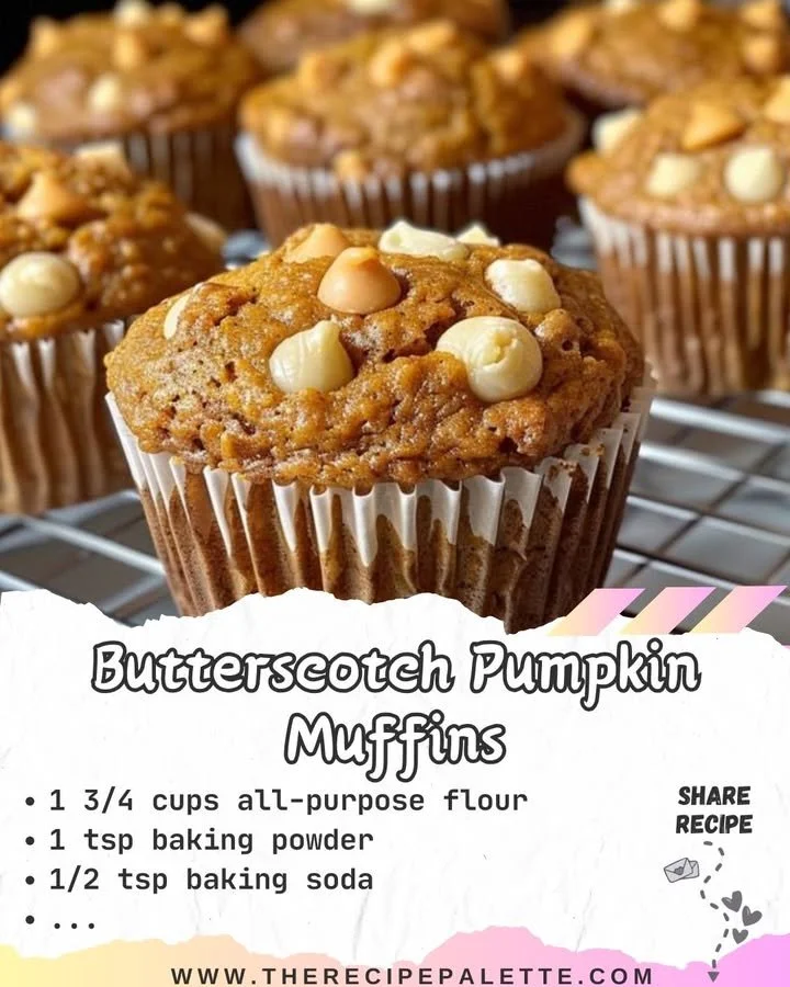 Freshly baked Butterscotch Pumpkin Muffins stacked on a plate