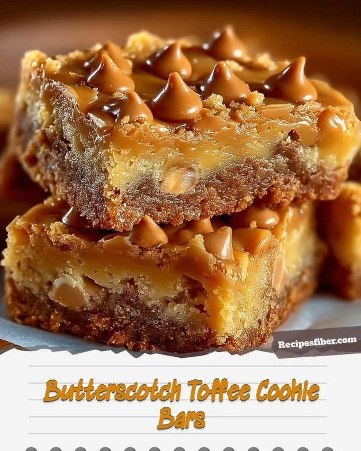 Butterscotch toffee cookie bars with a chewy texture and golden color