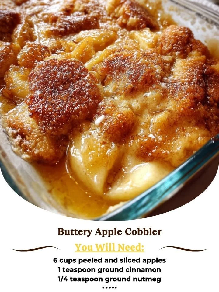 Delicious buttery apple cobbler served warm with ice cream