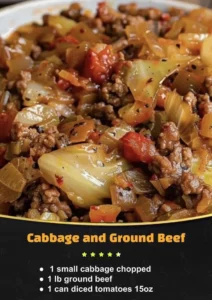 Cabbage and ground beef dish served in a bowl with herbs