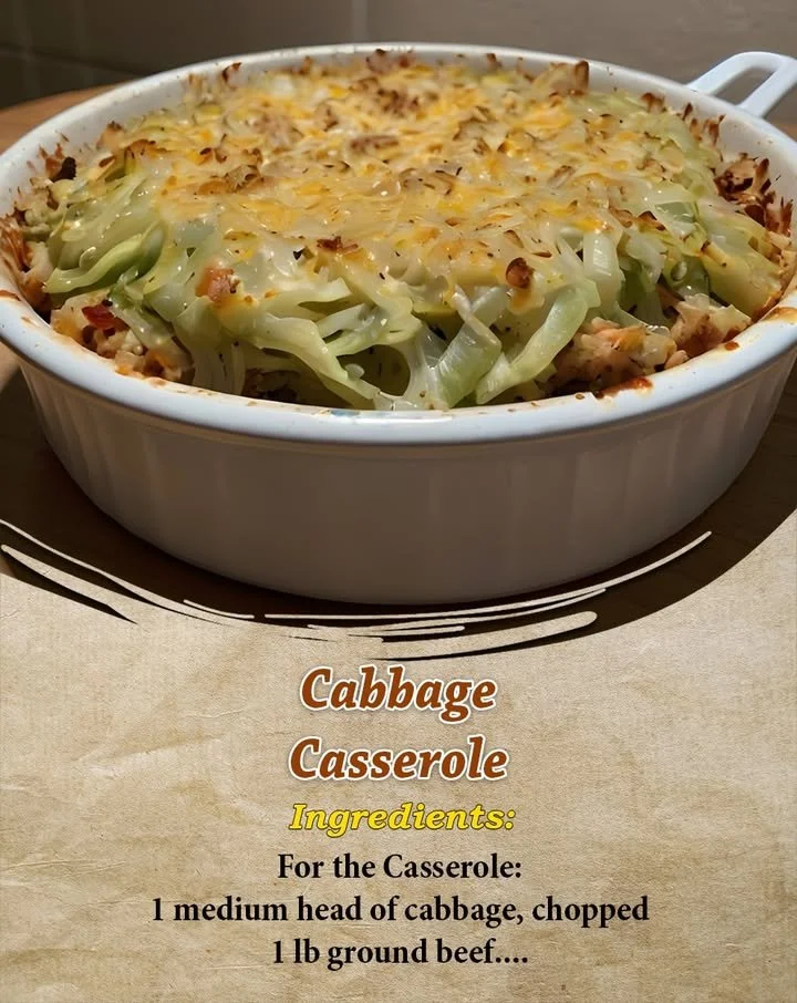 Delicious homemade cabbage casserole served in a baking dish.