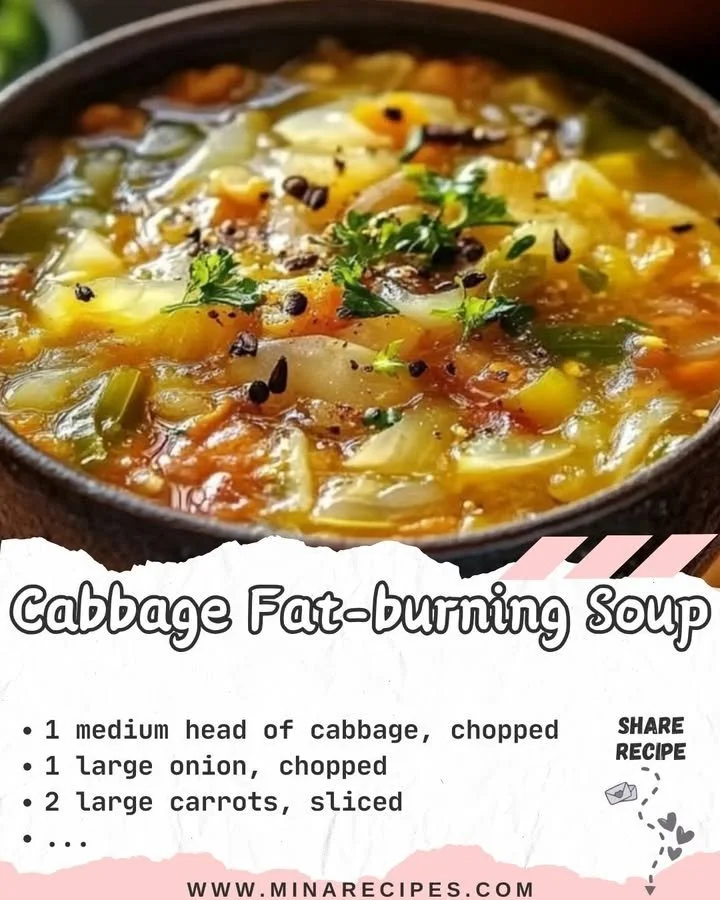 A bowl of healthy cabbage fat-burning soup with fresh ingredients and herbs