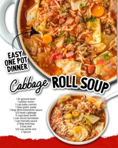 Bowl of hearty cabbage roll soup topped with fresh herbs