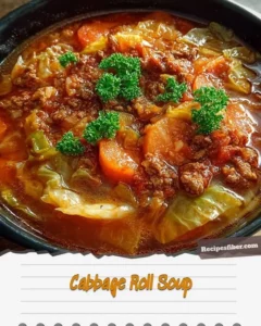 Delicious bowl of cabbage roll soup garnished with fresh herbs and spices