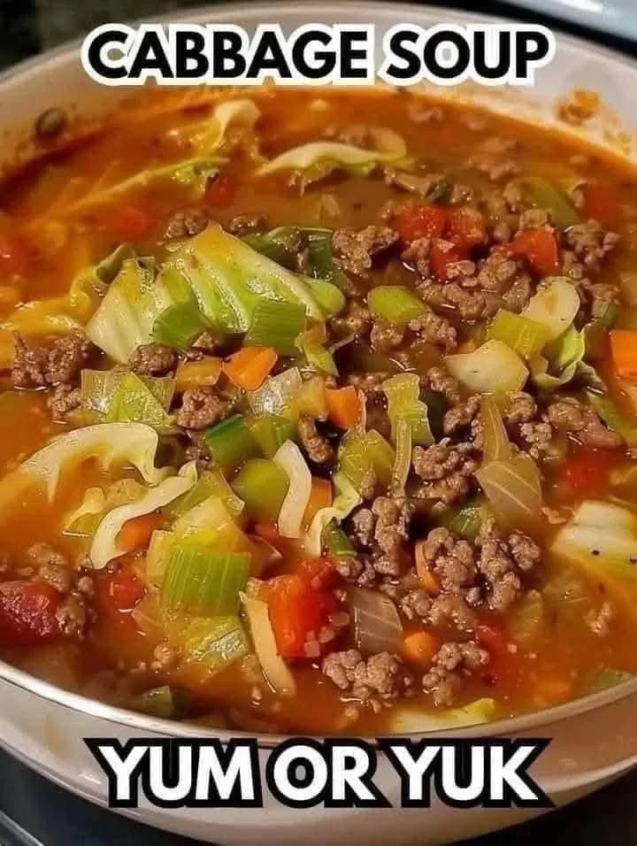 Bowl of healthy cabbage soup with fresh vegetables