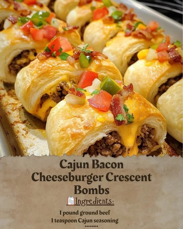 Cajun Bacon Cheeseburger Crescent Bombs ready to serve on a platter