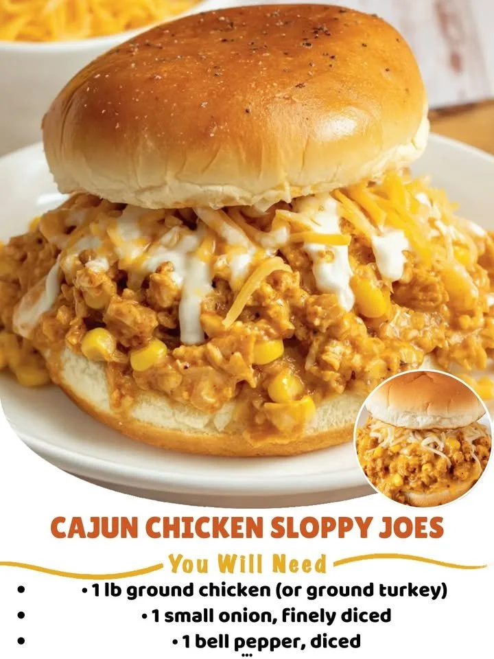 Cajun Chicken Sloppy Joes served on a wooden plate