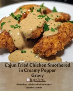 Cajun Fried Chicken with Creamy Pepper Gravy served on a plate
