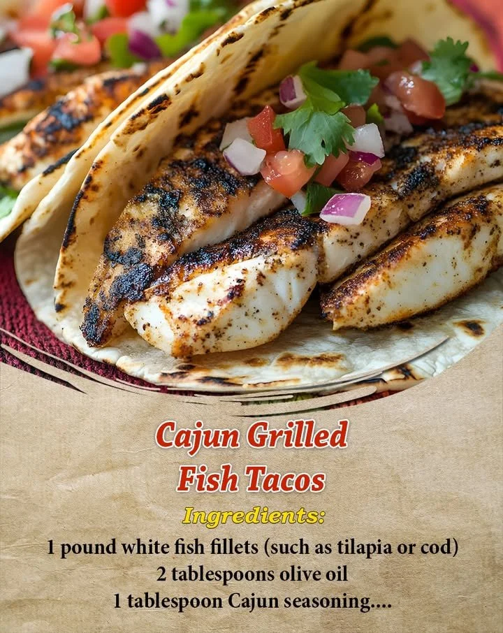Cajun Grilled Fish Tacos served with fresh toppings and salsa