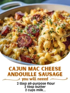 Delicious Cajun Mac & Cheese with Andouille sausage in a creamy sauce