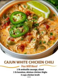 Bowl of hearty Cajun White Chicken Chili garnished with cilantro