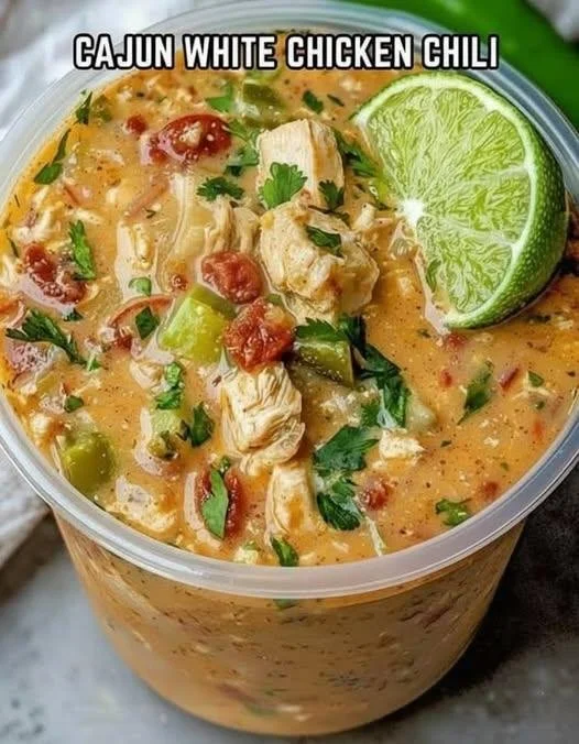 Bowl of delicious Cajun White Chicken Chili garnished with green onions