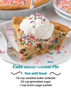 Delicious slice of cake batter cookie pie with colorful sprinkles