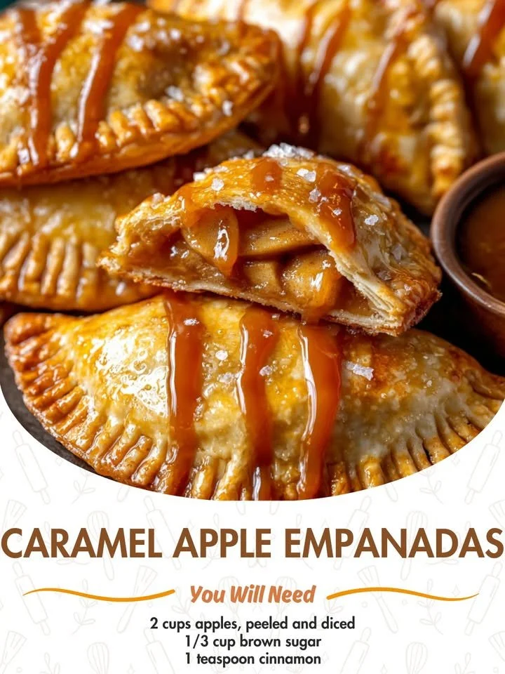 Freshly baked Caramel Apple Empanadas with sweet caramel glaze