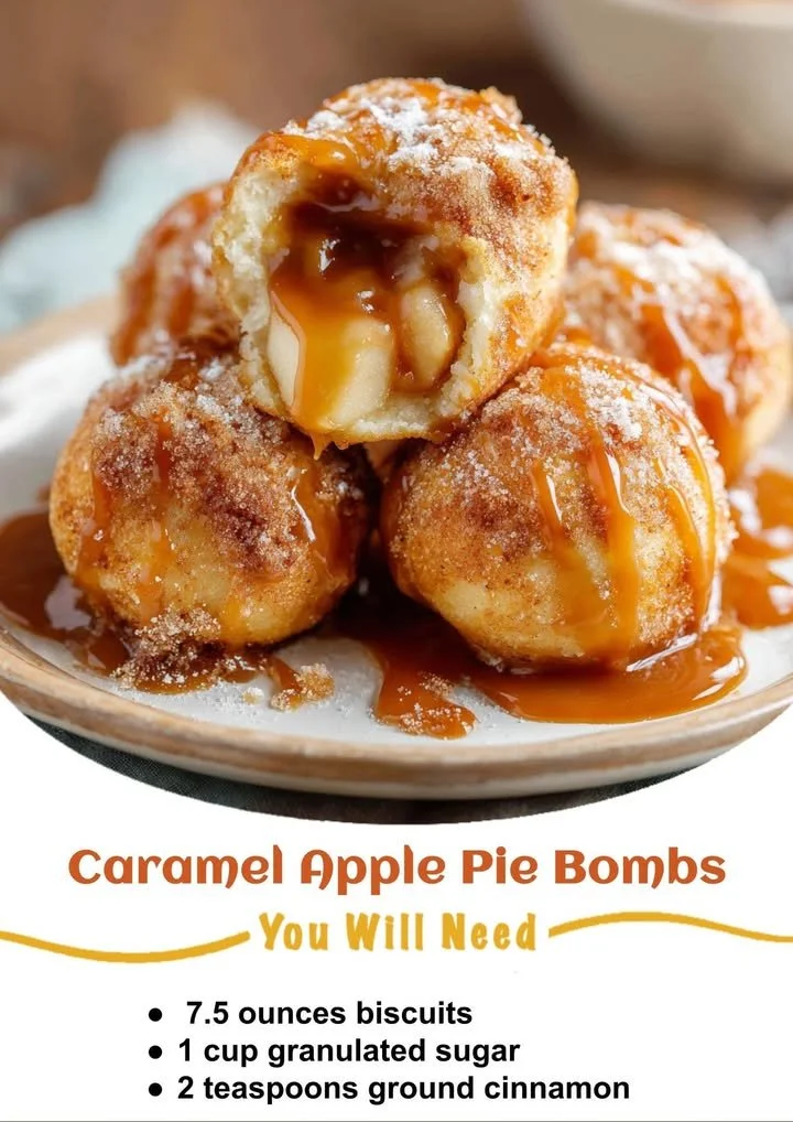 Caramel apple pie bombs with gooey caramel and flaky pastry