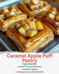 Delicious Caramel Apple Puff Pastry with caramel sauce and apple filling