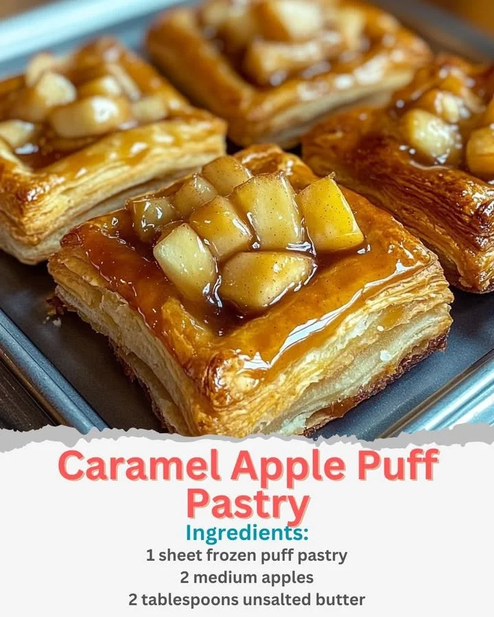 Delicious Caramel Apple Puff Pastry with caramel sauce and apple filling