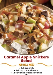 Delicious Caramel Apple Snickers Salad with apples, caramel, and Snickers