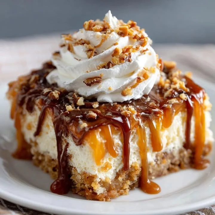 Caramel Heath Bar Poke Cake