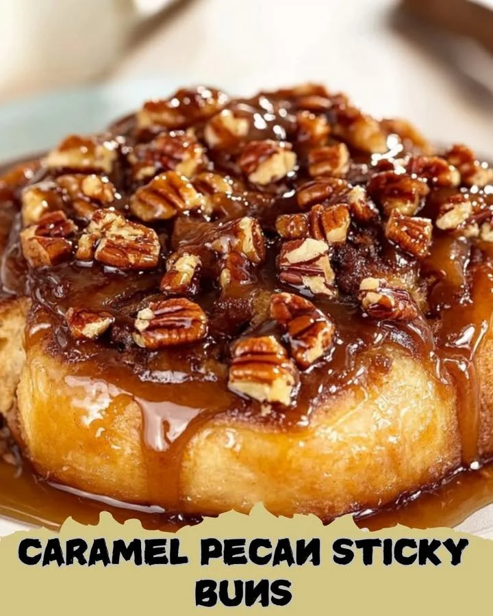 Delicious Caramel Pecan Sticky Buns with gooey caramel topping