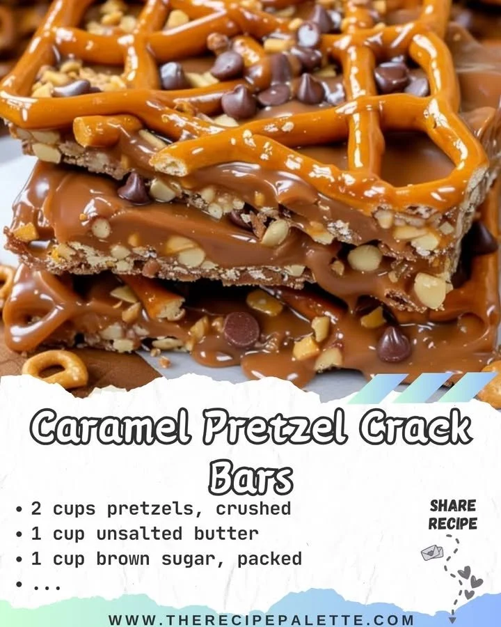 Delicious homemade caramel pretzel crack bars on a plate
