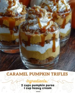 Delicious Caramel Pumpkin Trifles dessert in a glass with layers of pumpkin and caramel